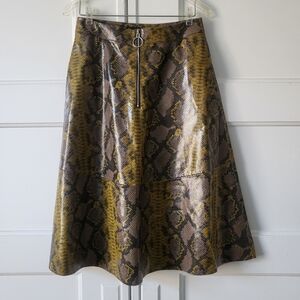 Zara A-Line Skirt with Snake Print - Brown and Yellow